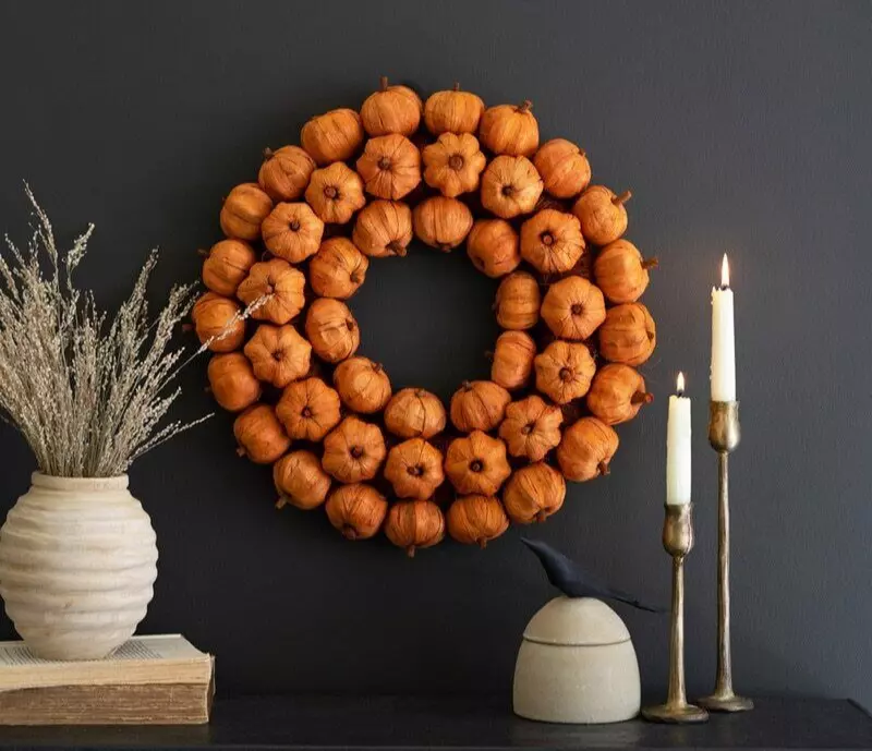 (image for) Pumpkin Wreath Fall Thanksgiving Halloween Decor 19"